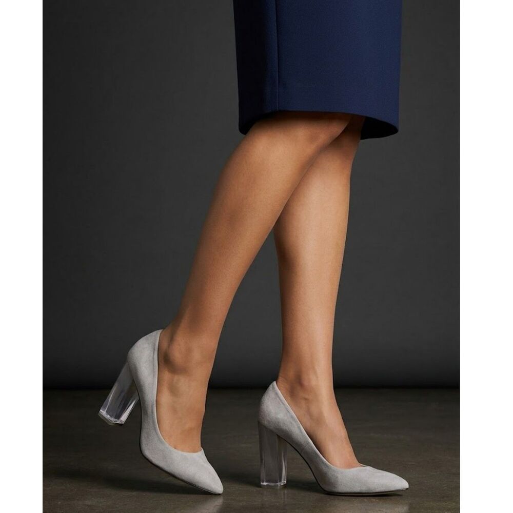 Katy Perry Clear Block Heel Pumps 10 Suede Evening Party Wedding Grey The A. W.